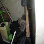Shower stall used as storage/dump